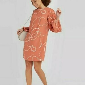 A new day Terracotta Coral Dress with Cream Patterns Size XS